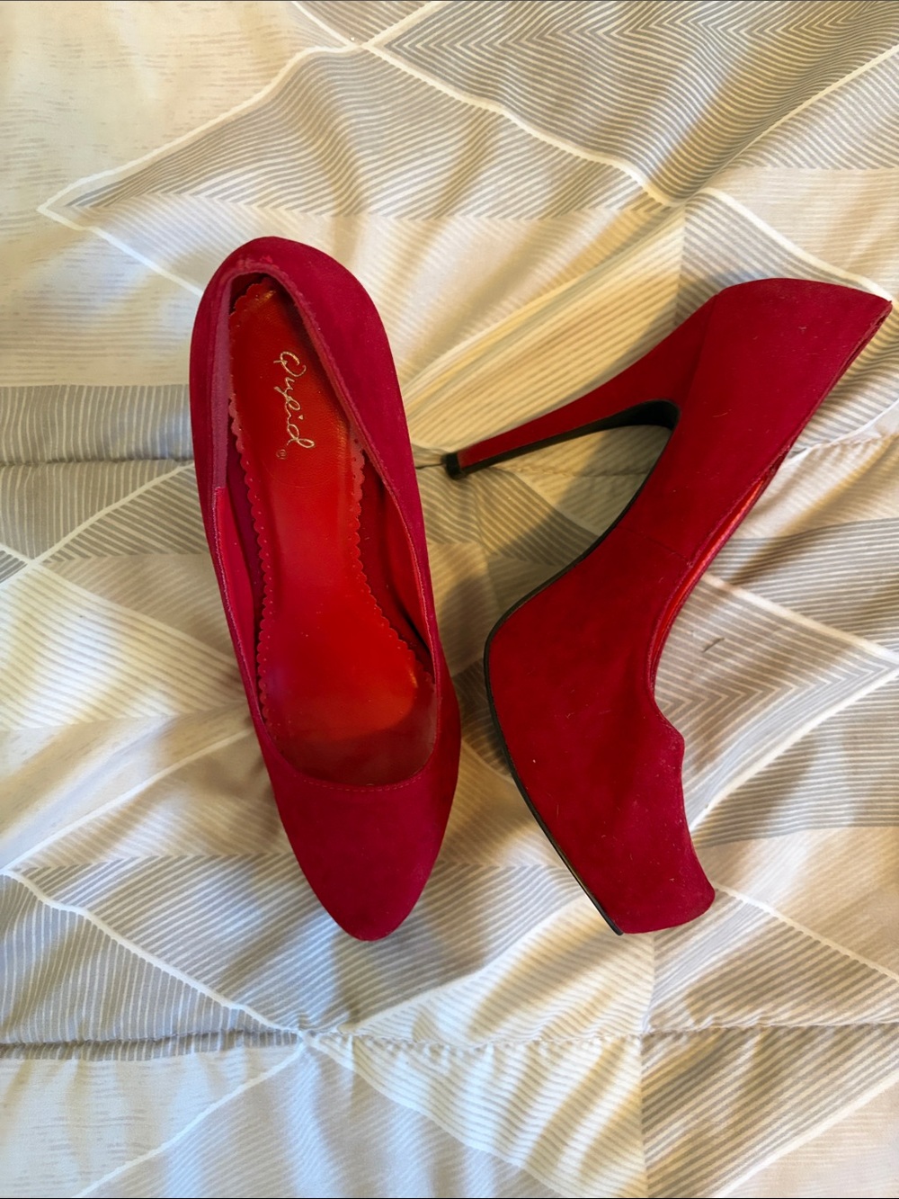 Qupid Red Suede High Heel Silletos